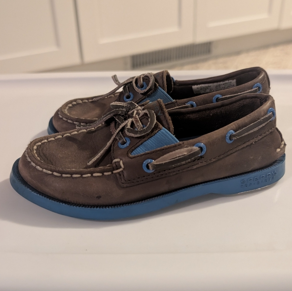 Sperry Top Sider A/O Gore Sahara Leather Blue Sole Boat Shoes Boys 9.5 M/26.5